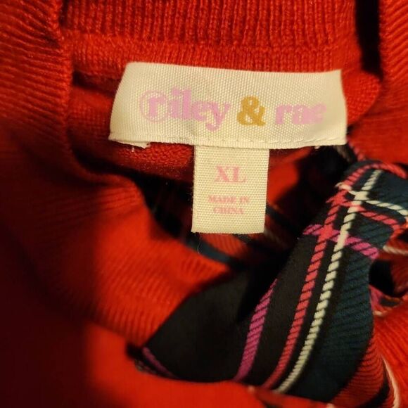 Riley & Rae Ladies Size XL Ruby Mockneck Knit Sweater with Plaid Neck Bow - Picture 8 of 8